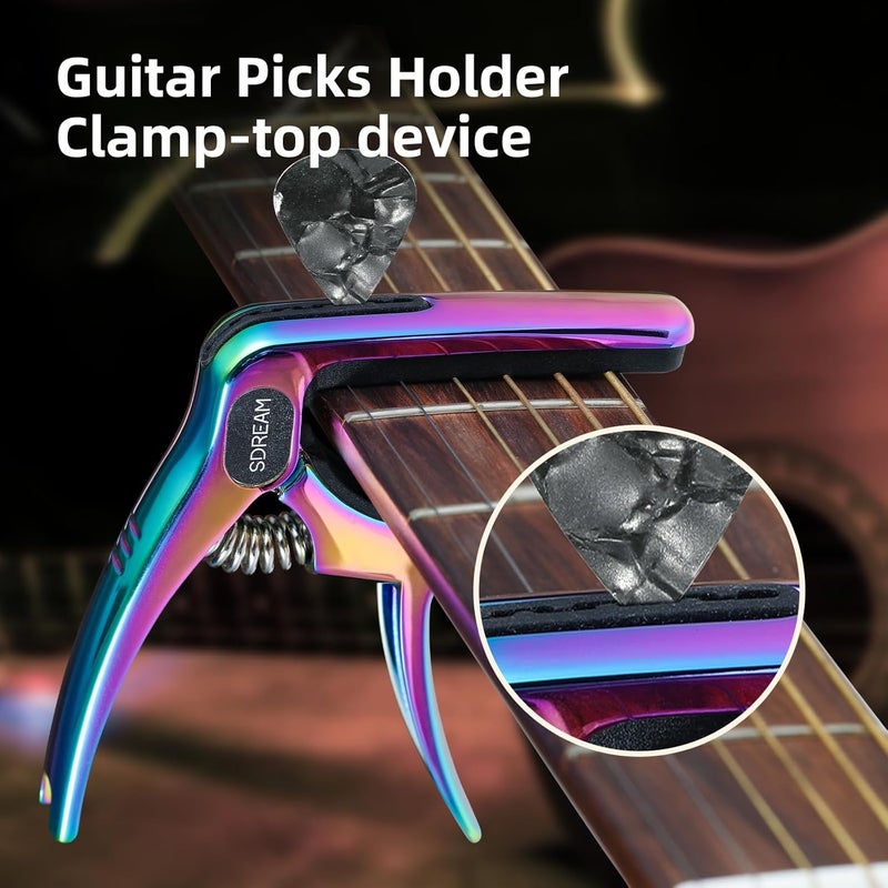 SDREAM Capo For Acoustic Electric Guitar 6 String - One Hand Quick Change Capo for Banjo Classical Guitar Bass Ukulele Mandolin with 5 Picks - Image 5